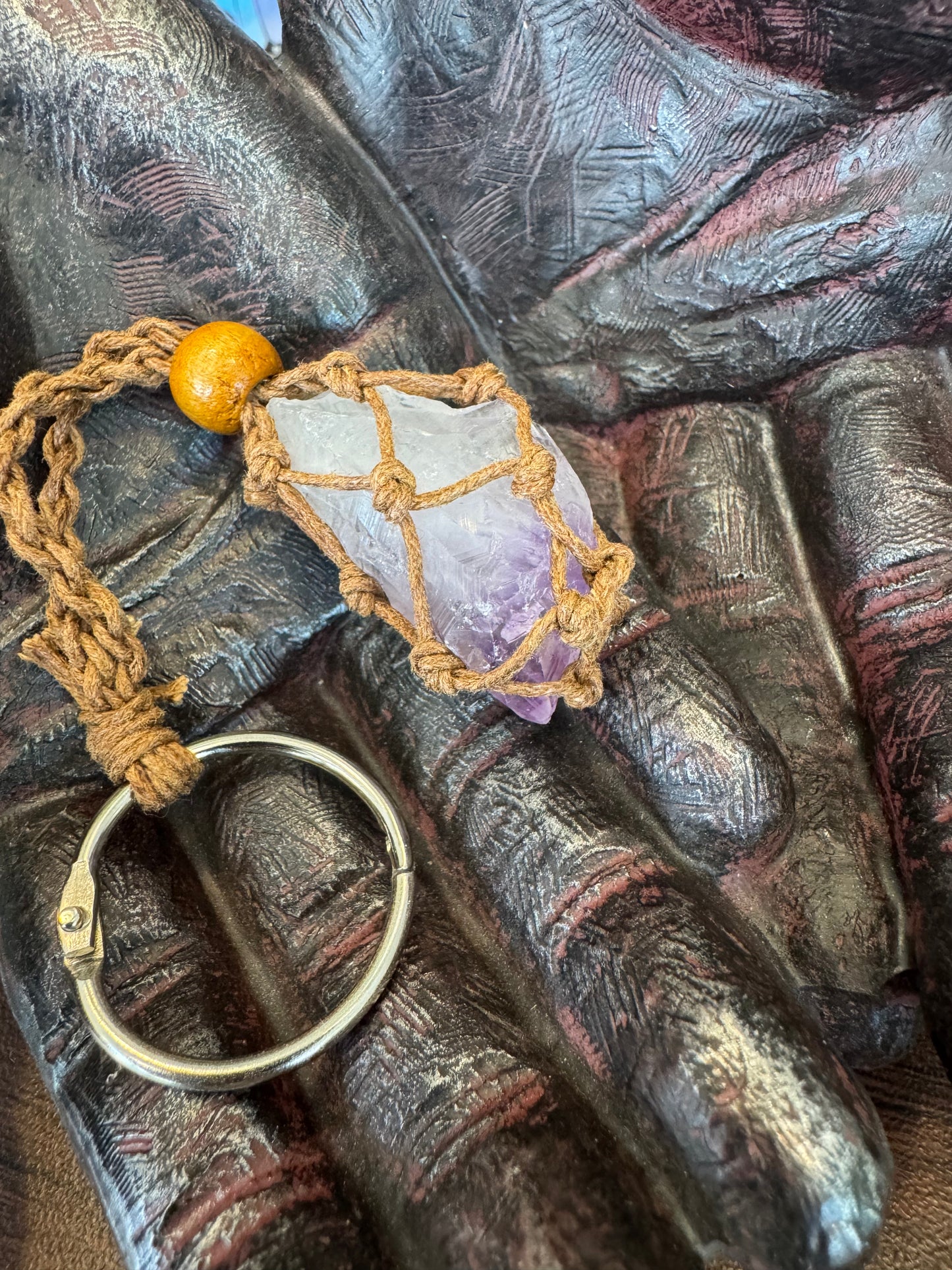 Macrame Stone Pouch Keychain