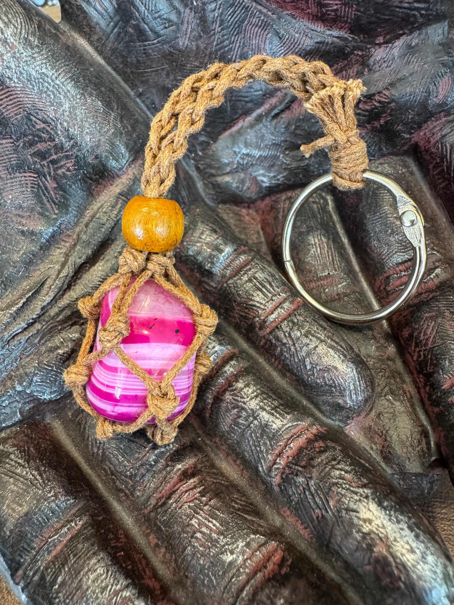 Macrame Stone Pouch Keychain