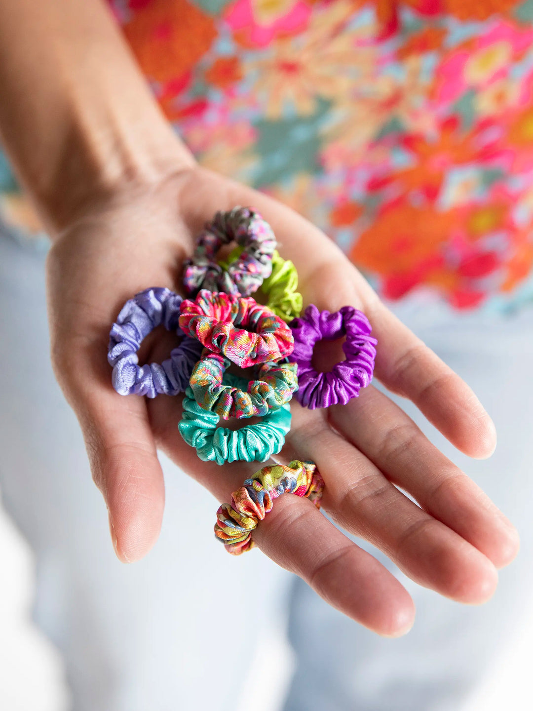 Mini Satin Scrunchie, Set of 8 - Lime