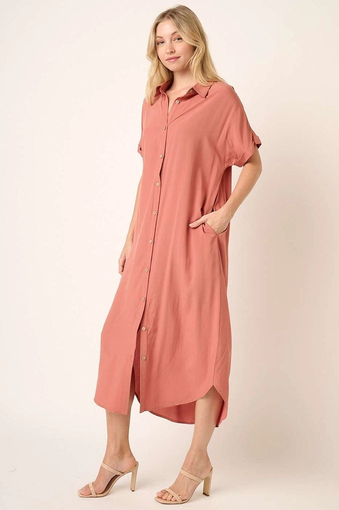 Dolman Short Sleeve Maxi Shirt Dress