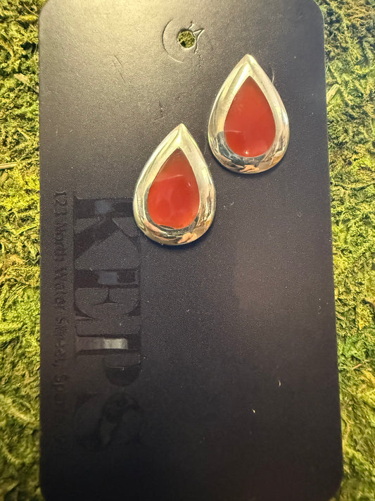 Vintage Carnelian Inlay Teardrop Earrings