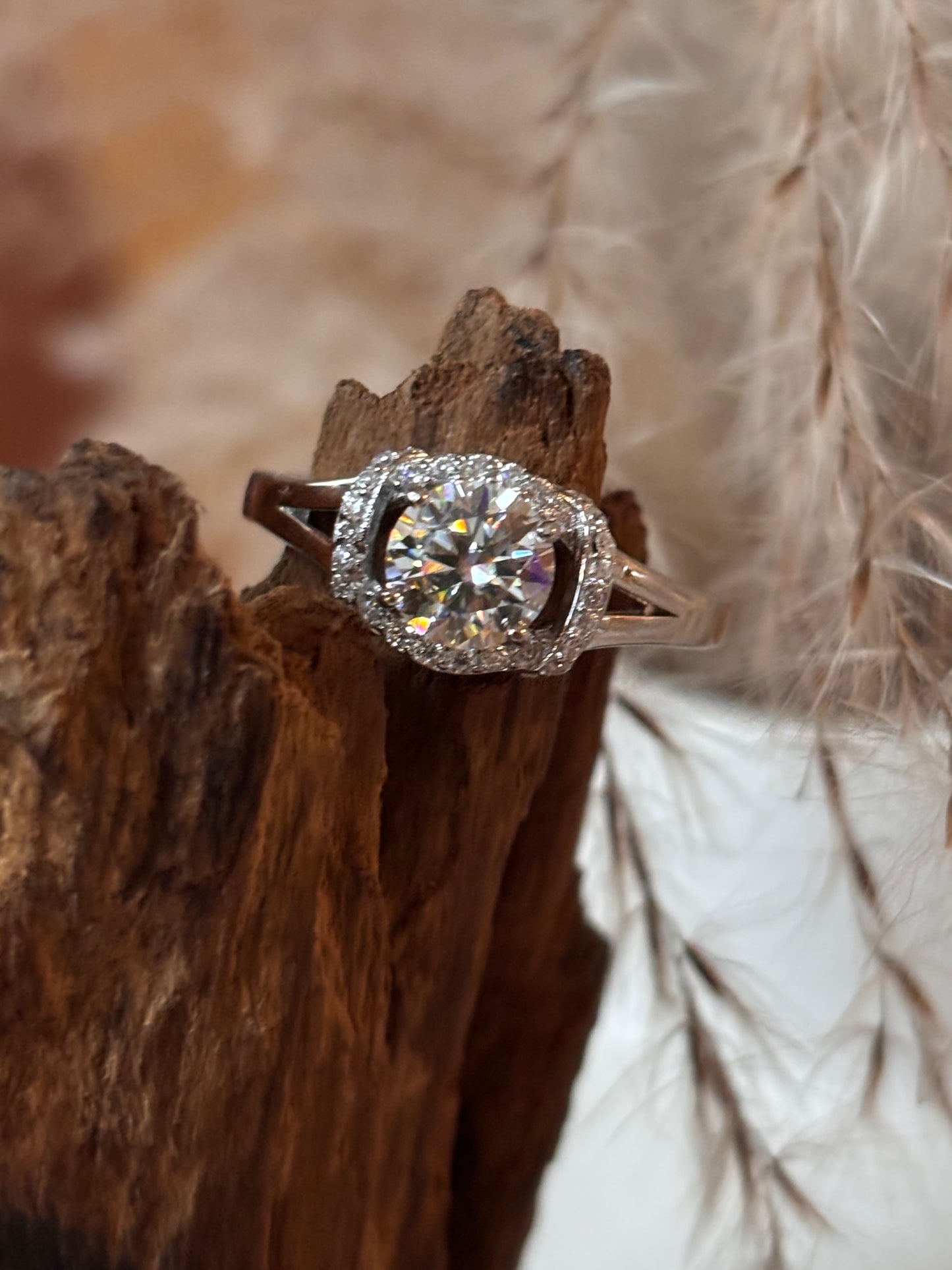 Moissanite Brilliant Center with Stones wrapped around