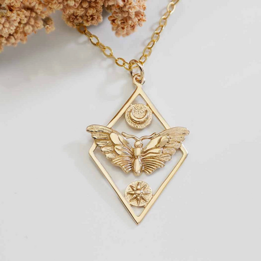 Geometric Moth Necklace - 18"