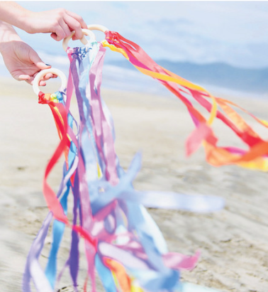 Rainbow Ribbon Streamers w/ Wood Ring