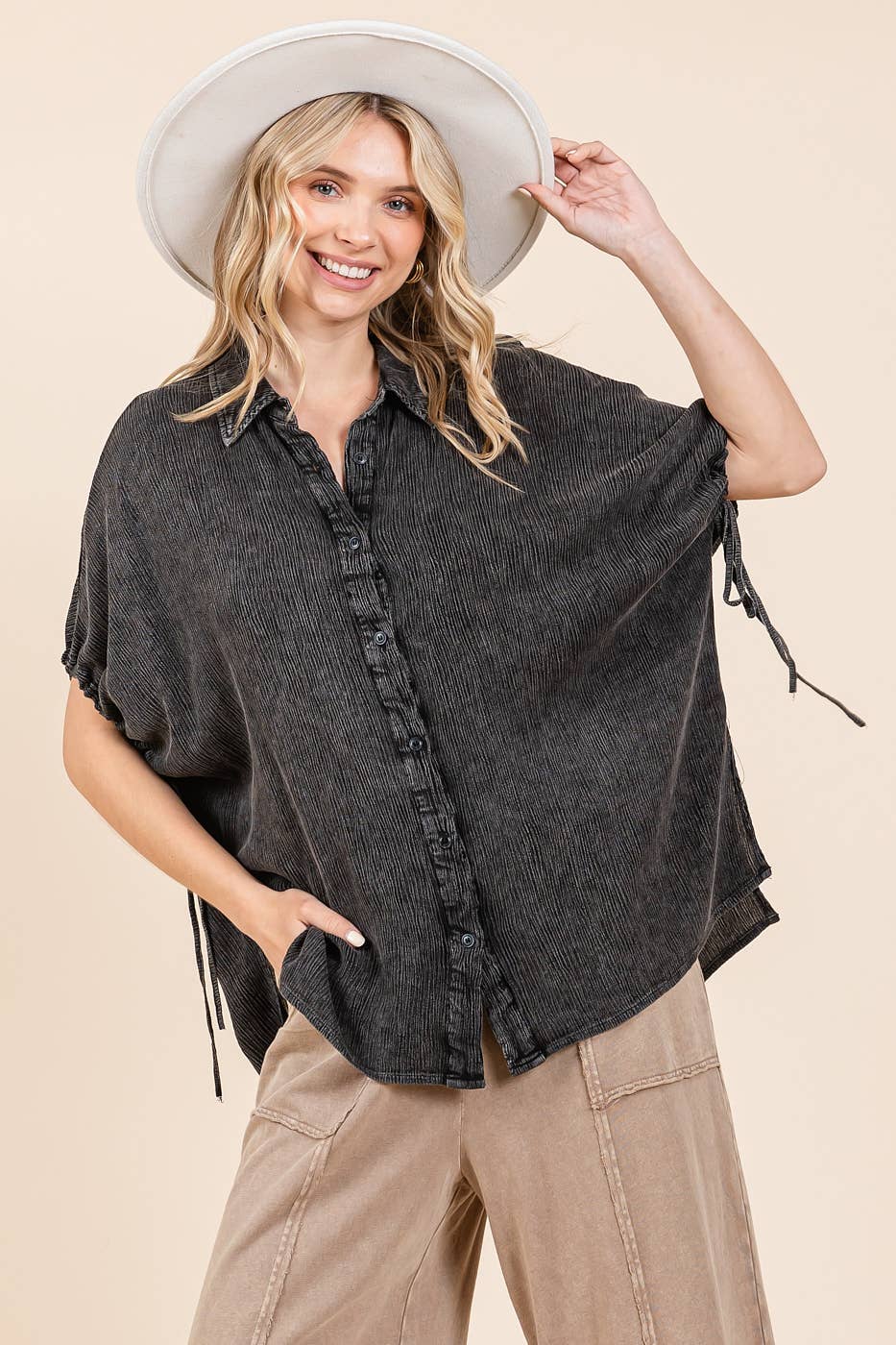 MINERAL WASH LOOSE FIT BUTTON DOWN SHIRT