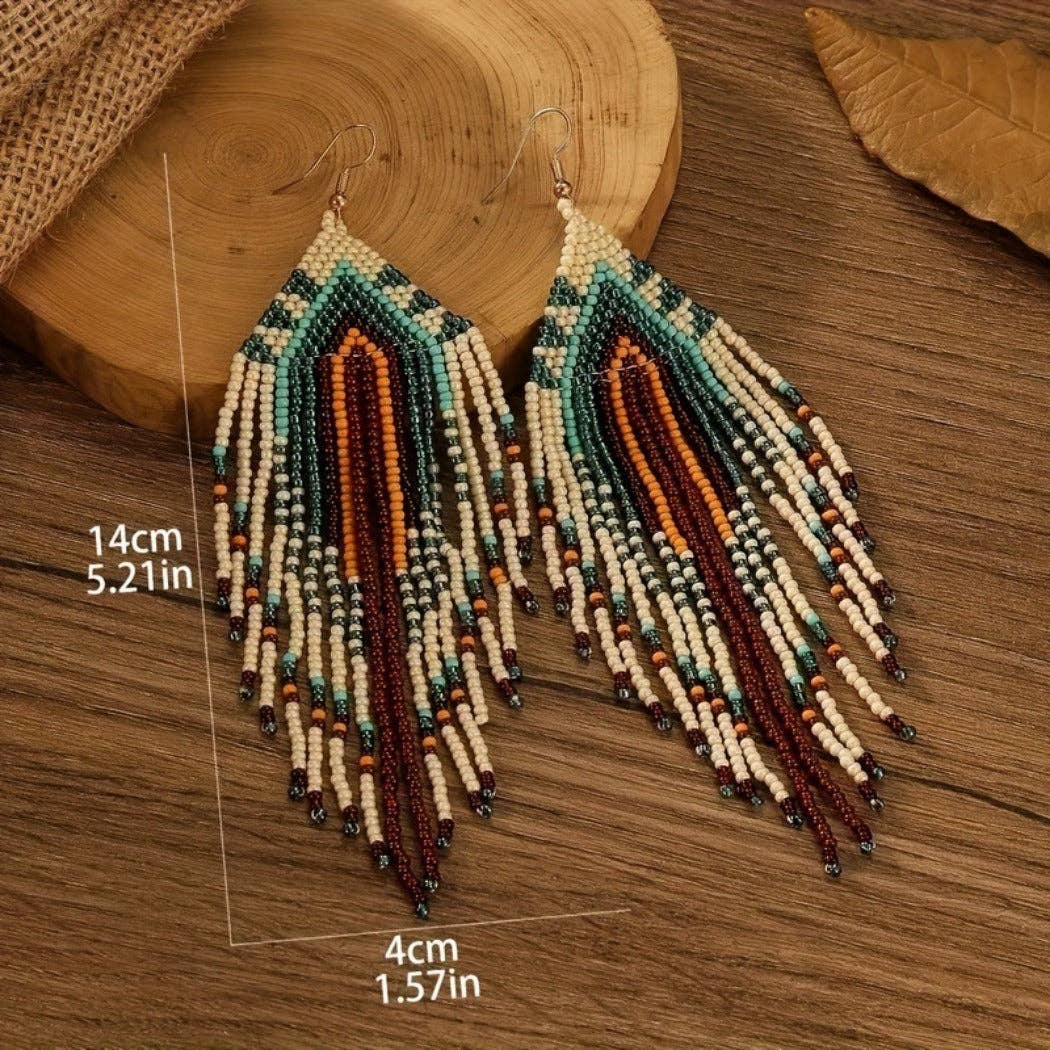 Boho Beaded Long Tassel Earrings - Colorful & Special
