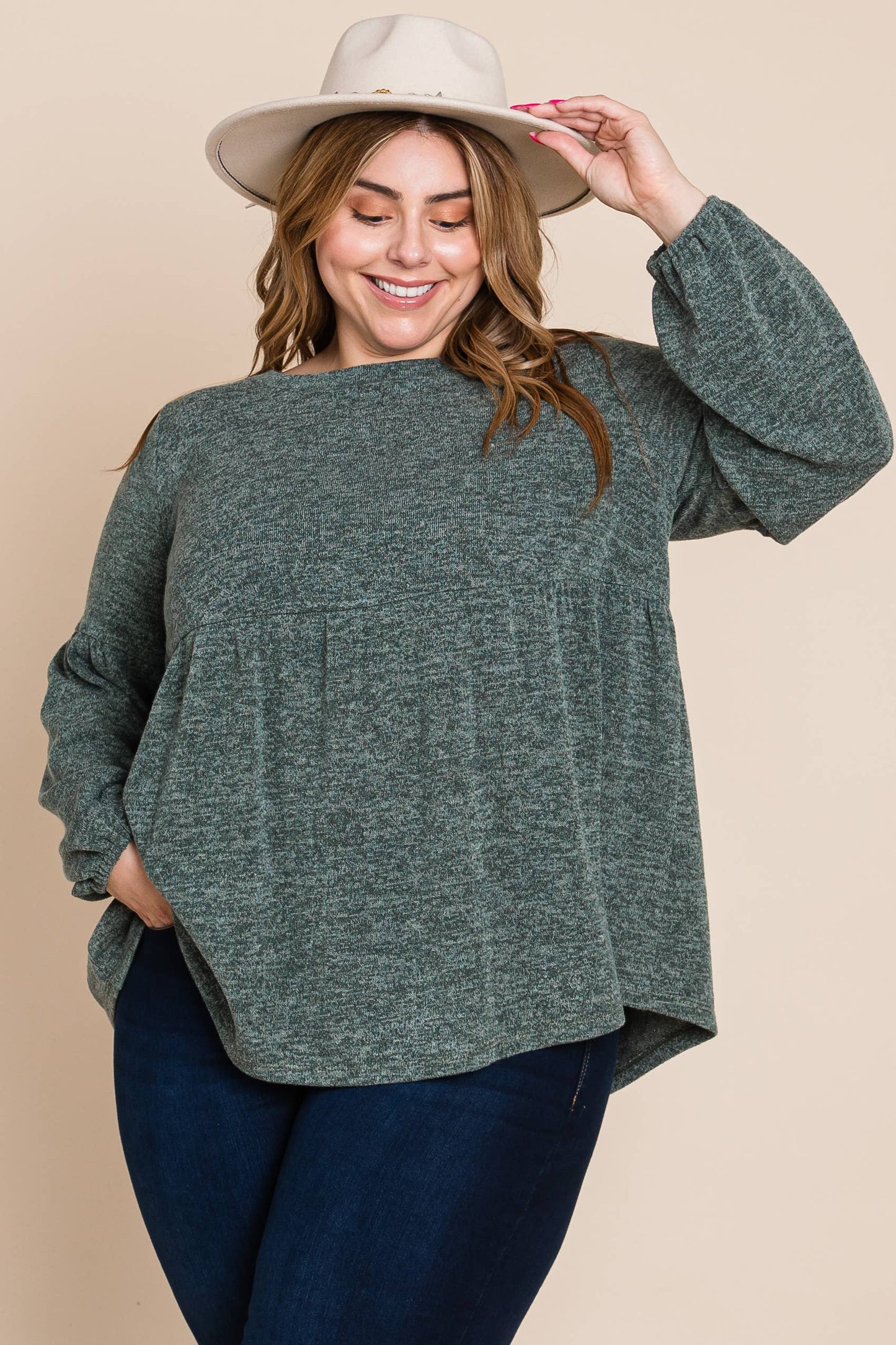 Two Tone Knit Babydoll Top (Plus)