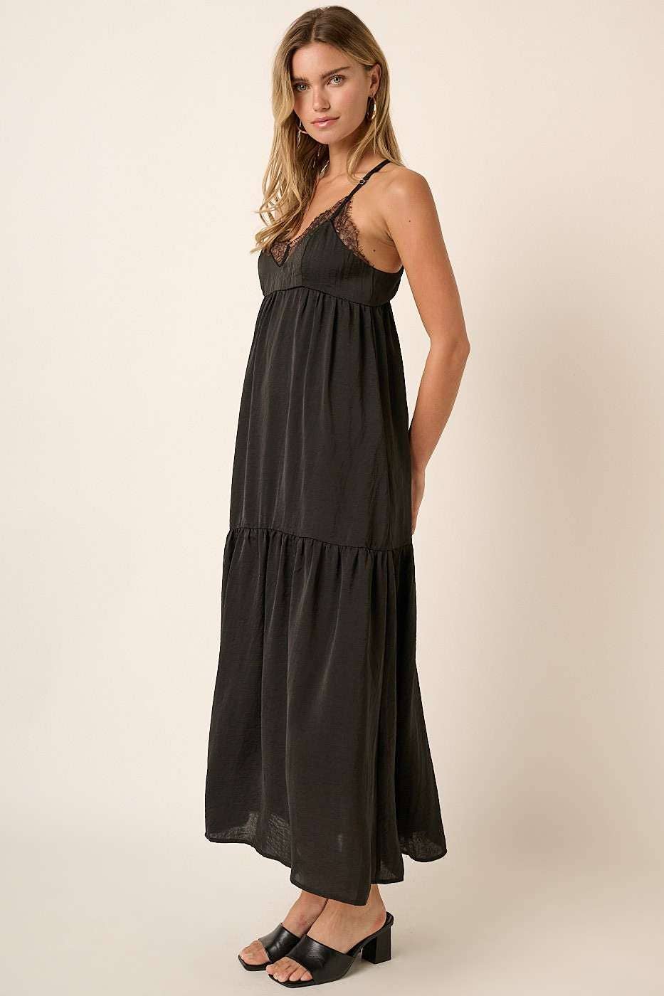 Black LACE TANK MAXI WOVEN DRESS