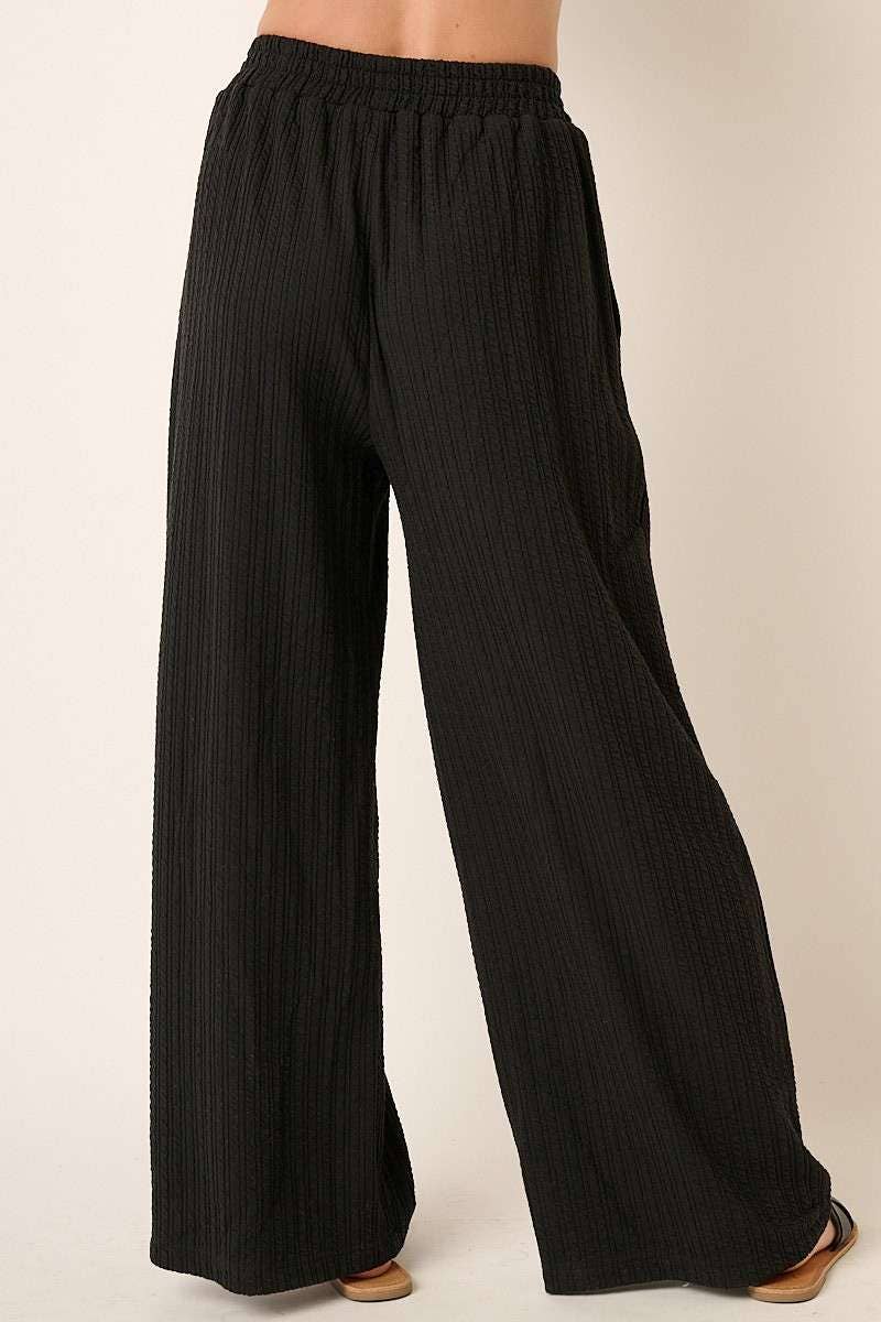 TEXTURE KNIT ELASTIC WAIST WIDE LEG PANTS