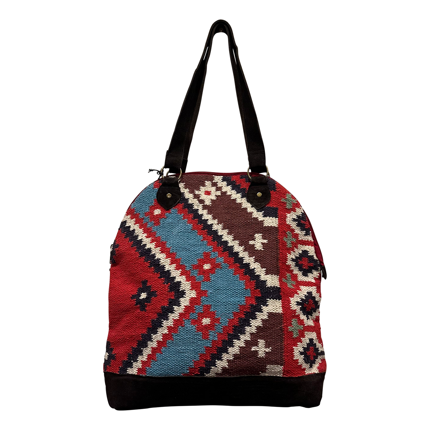 Rounded Red-Turquoise Tapestry Tote Bag