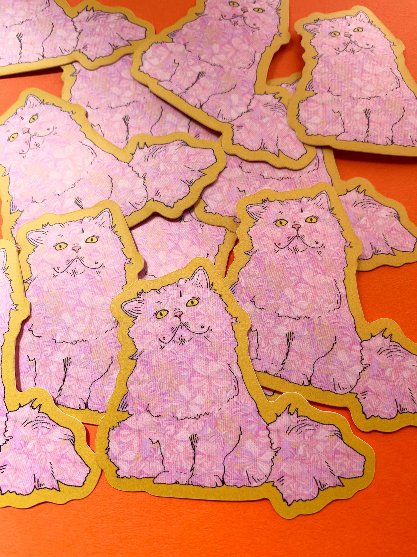 Pink Floral Cat-weatherproof sticker
