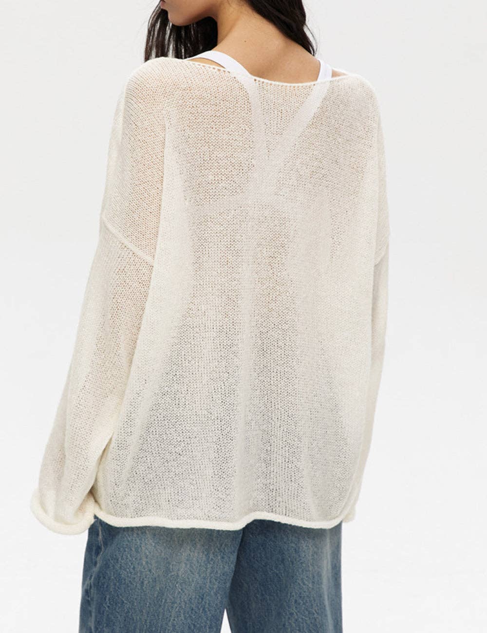 Ladies Solid Color Hollow Knit Top