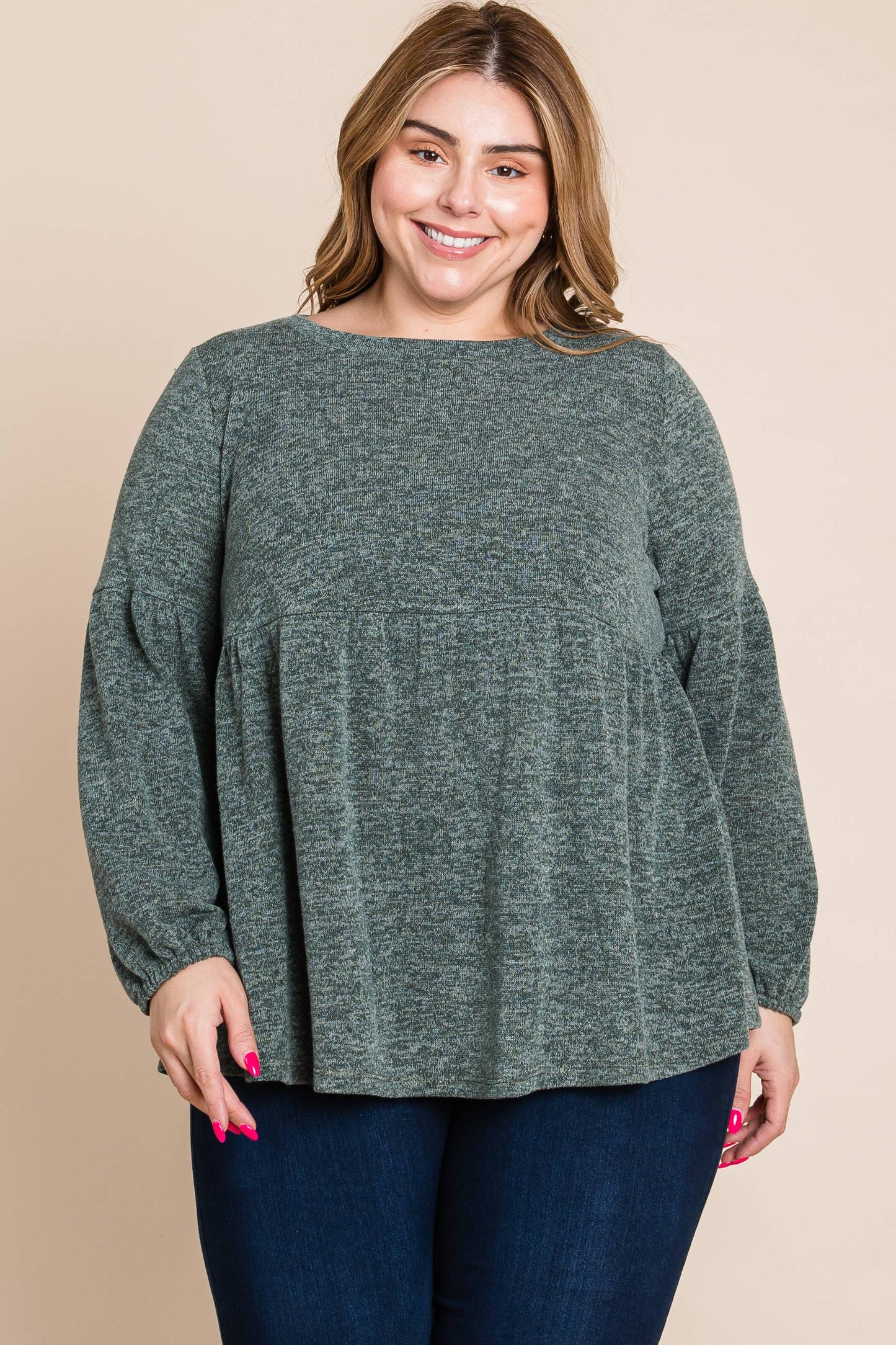 Two Tone Knit Babydoll Top (Plus)