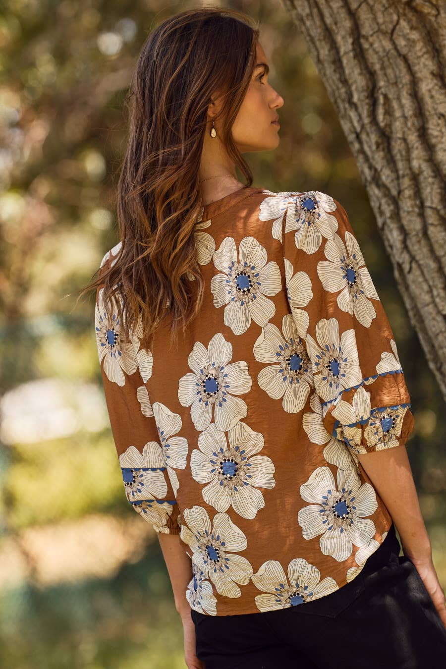 Floral Printed 3/4 Sleeve Blouse - Plus