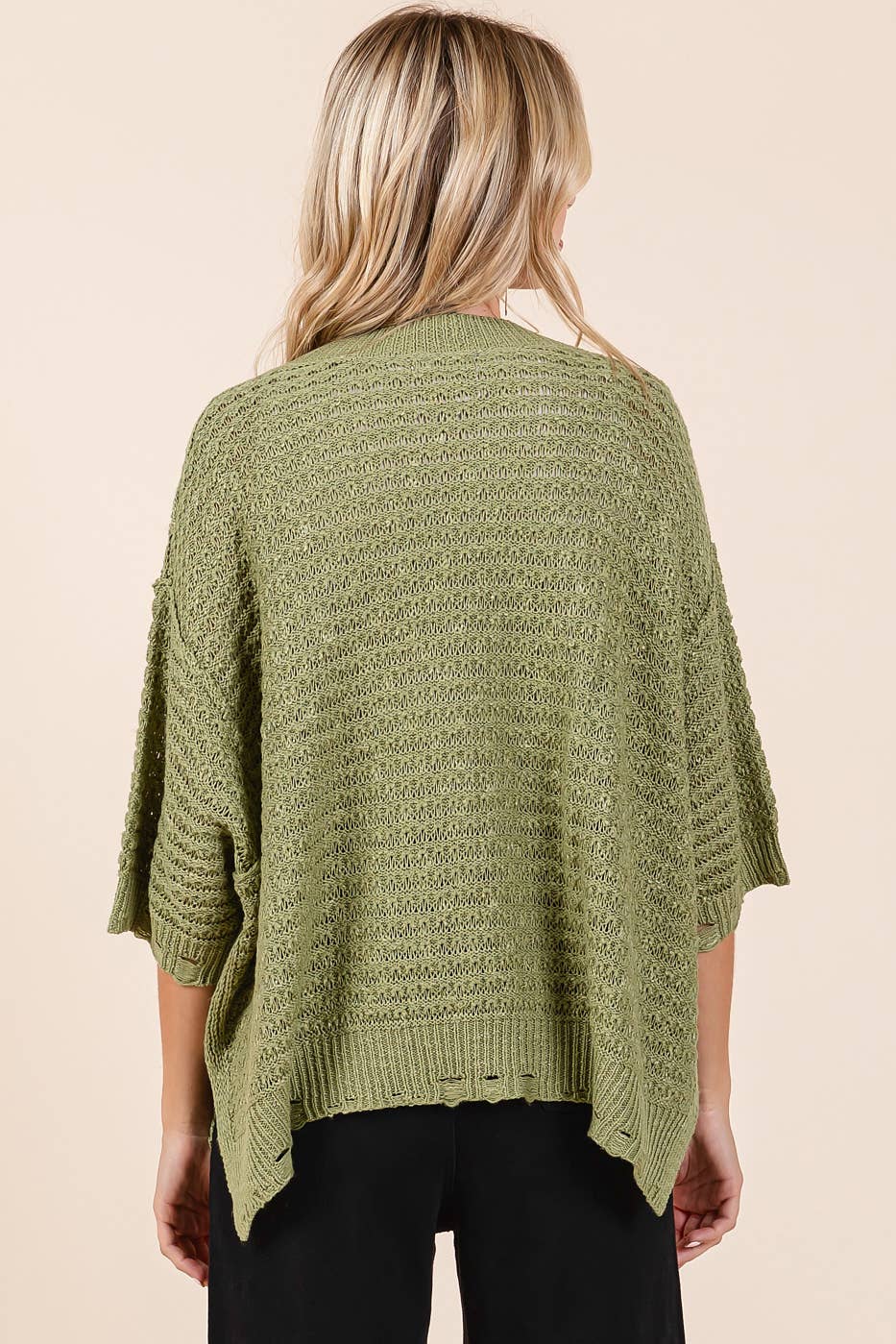 DISTRESSED HEM SHORT SLEEVE LOOSE SWEATER KNIT TOP