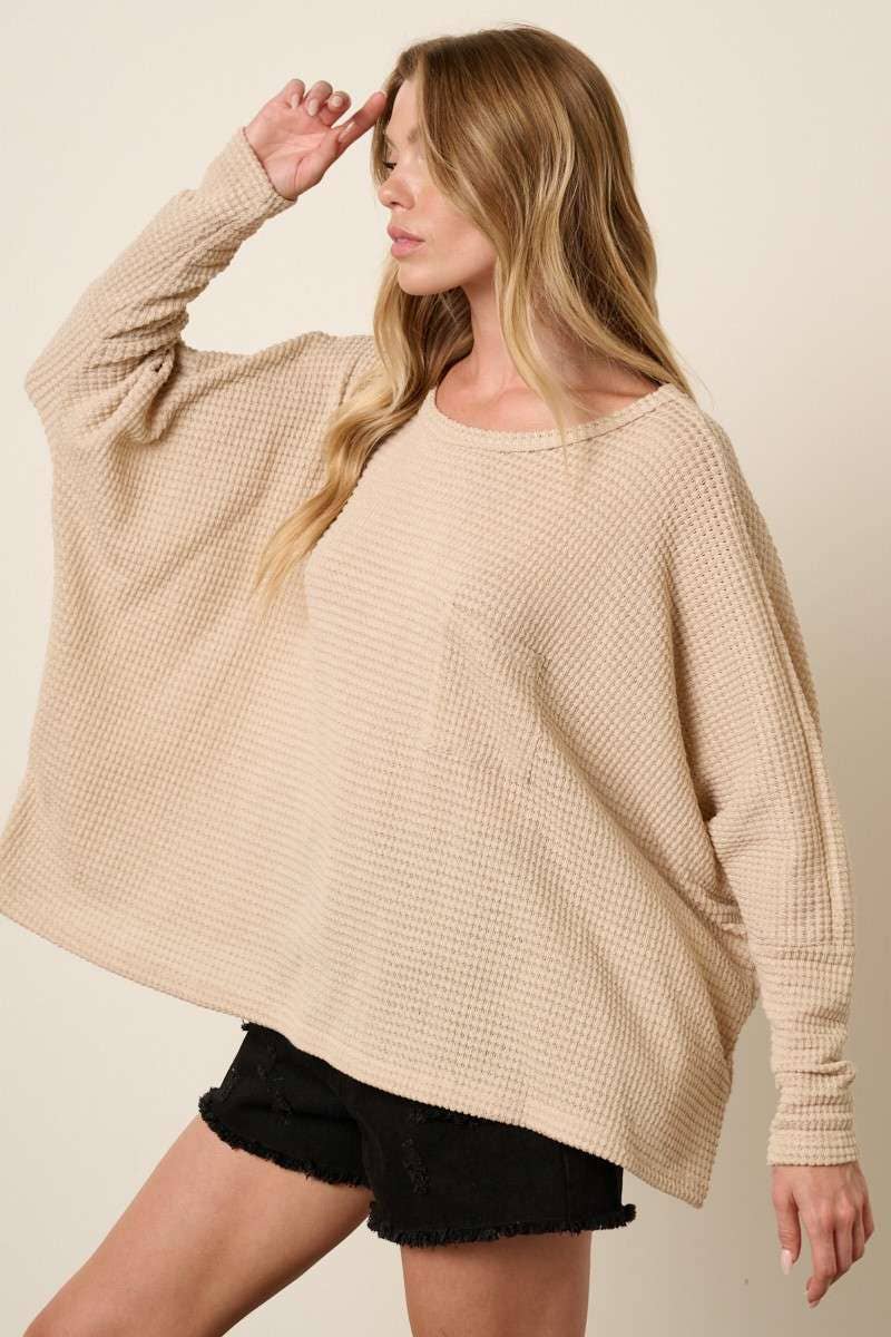 WIDE STRIPE ROUND NECK OVERSIZED KNIT TOP