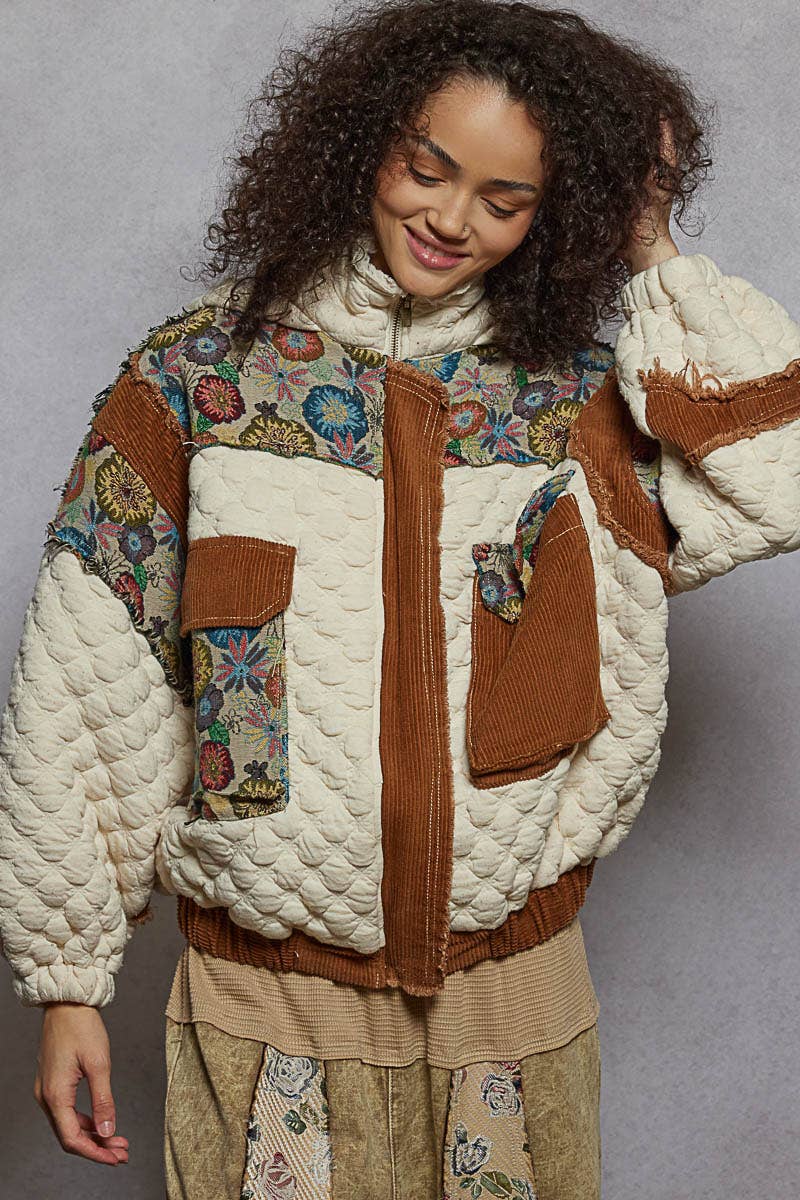 Oversize floral print contrast qulited jacket (2 style options)