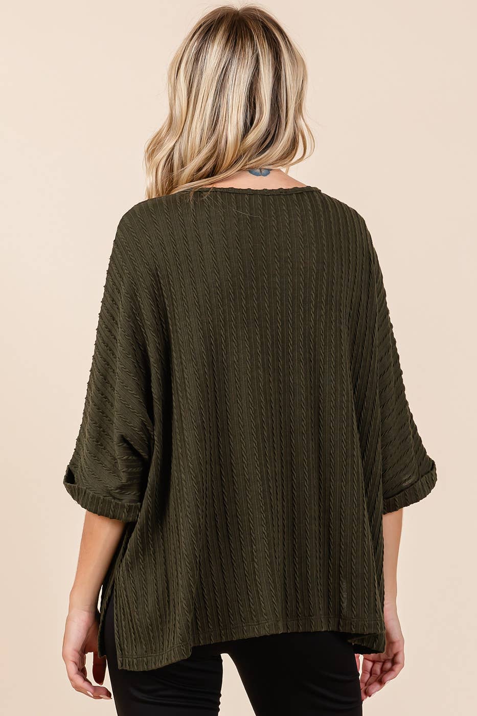 TEXTURED KNIT DOLMAN SHORT SLEEVE OVERSIZED TOP