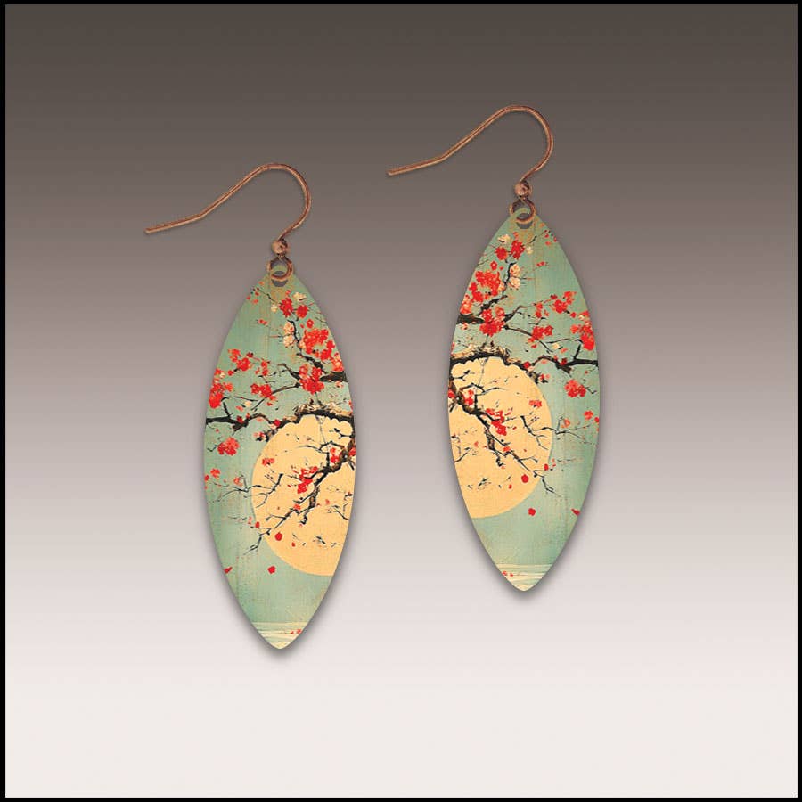 Cherry Moon Leaf Point Handmade Earrings
