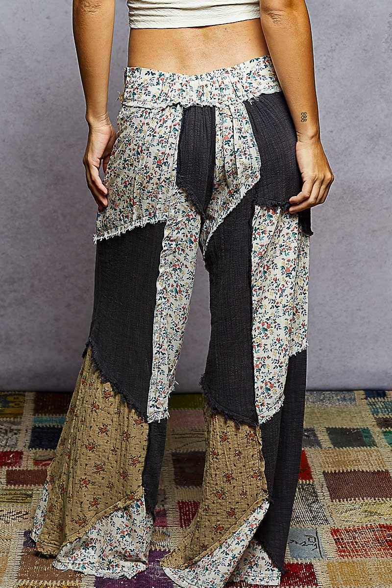 Double gauze varied printed patchwork woven pants
