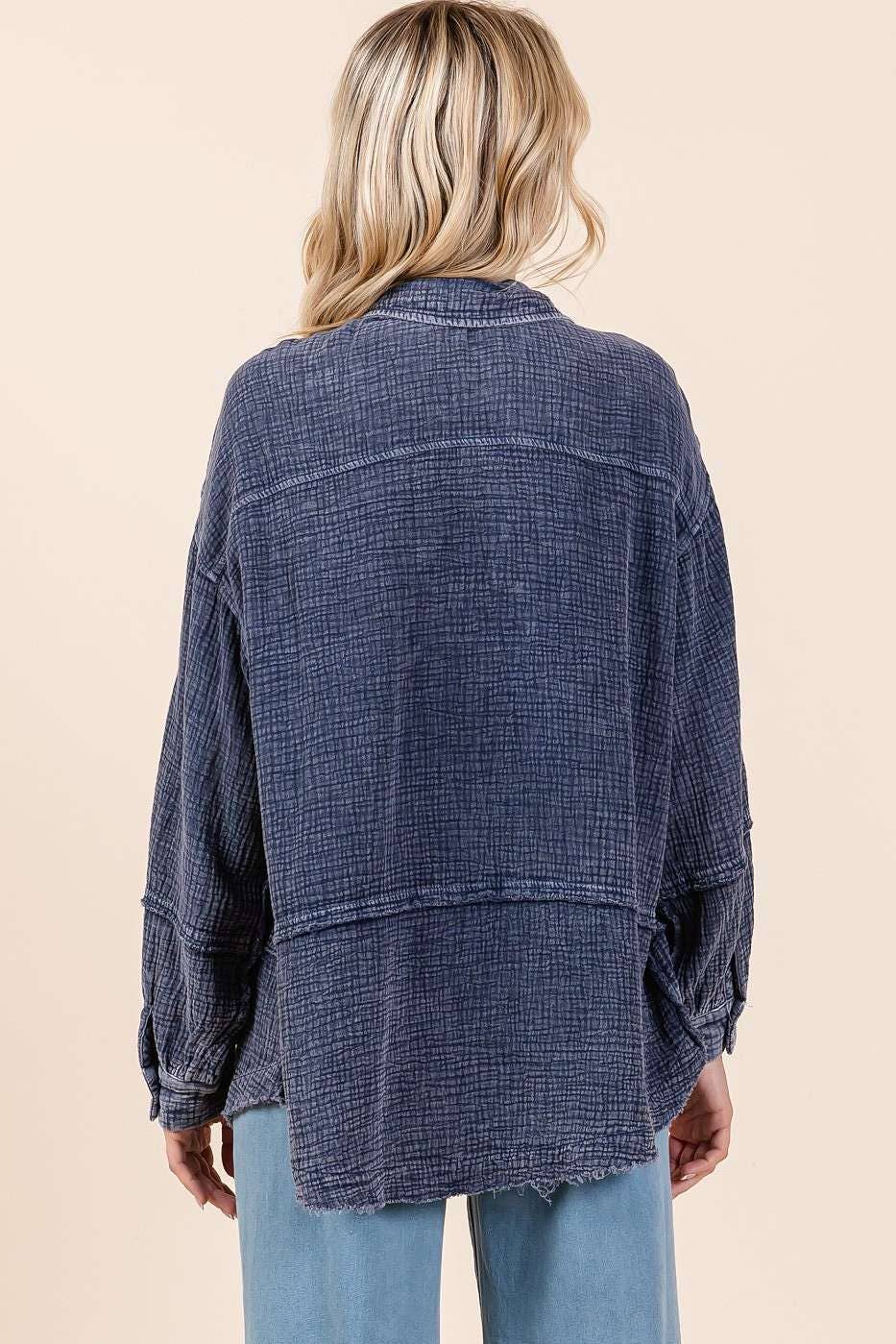 MINERAL WASH CRINKLE GAUZE BUTTON DOWN SHIRT