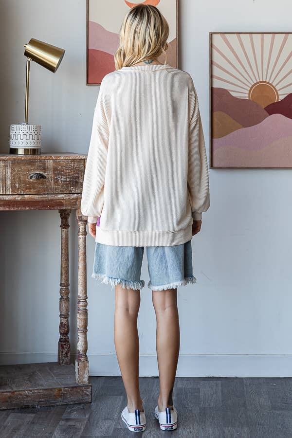 Patchwork Detail Rib Knit Top for Women