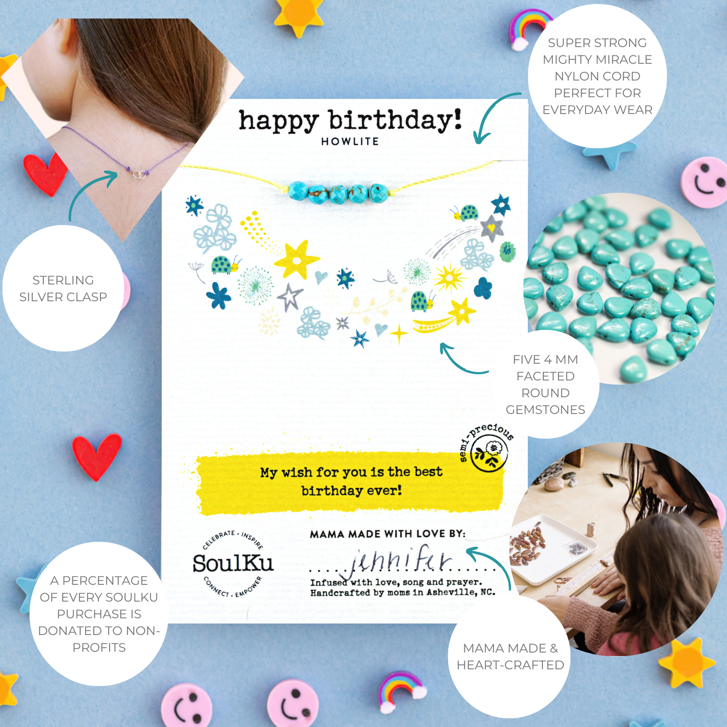 Howlite Little Wishes Kids Necklace Happy Birthday!