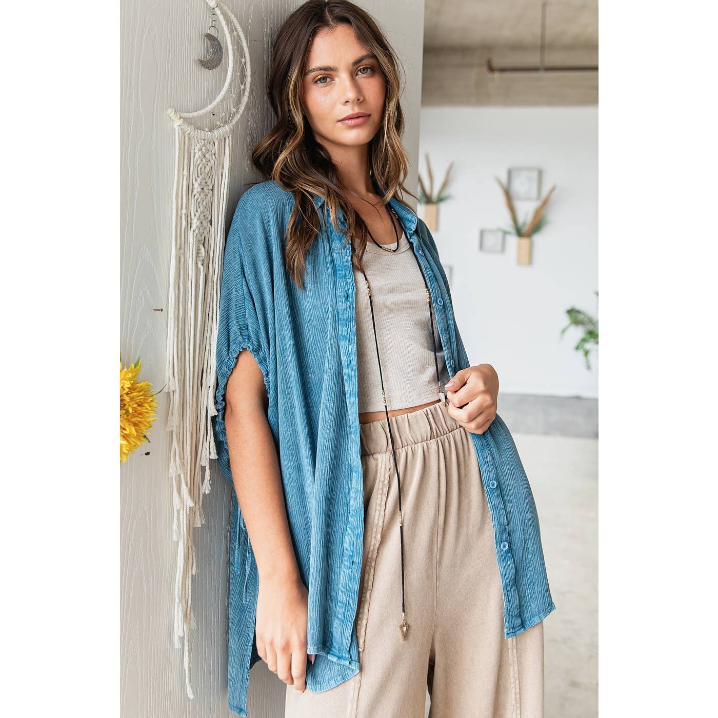 MINERAL WASH LOOSE FIT BUTTON DOWN SHIRT