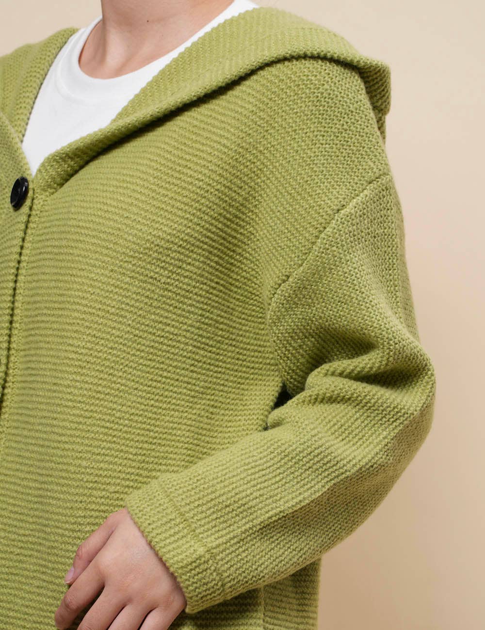 Button Hooded Solid Color Sweater Coat Cardigan