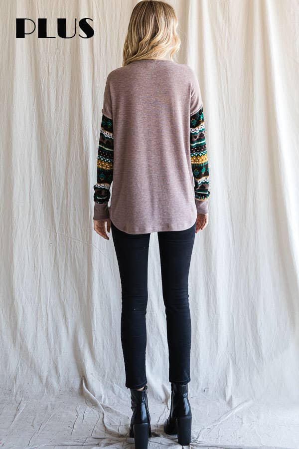 Color Block Button Front Long Sleeve Top