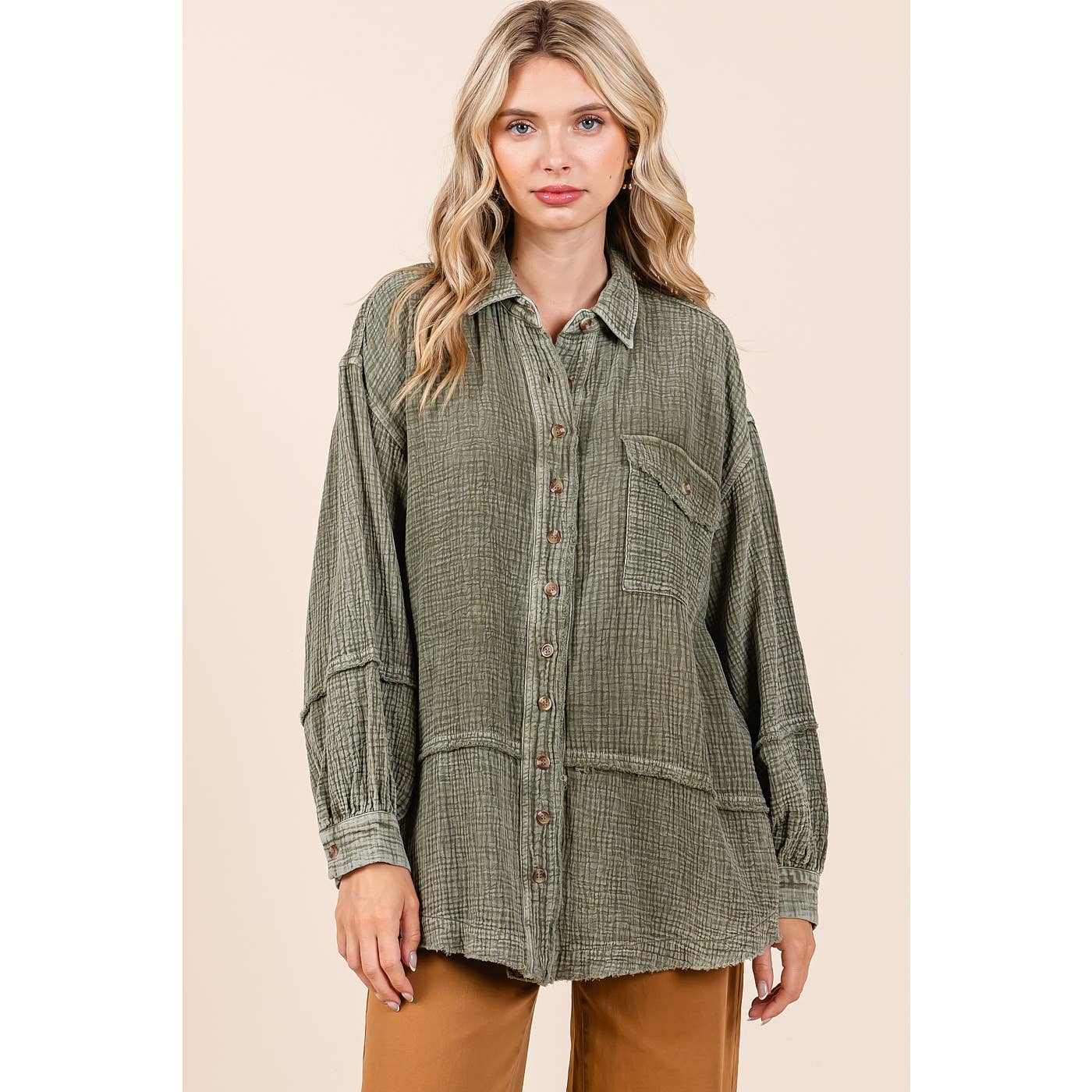 MINERAL WASH CRINKLE GAUZE BUTTON DOWN SHIRT