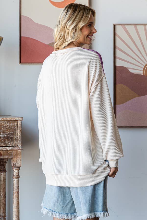 Patchwork Detail Rib Knit Top for Women