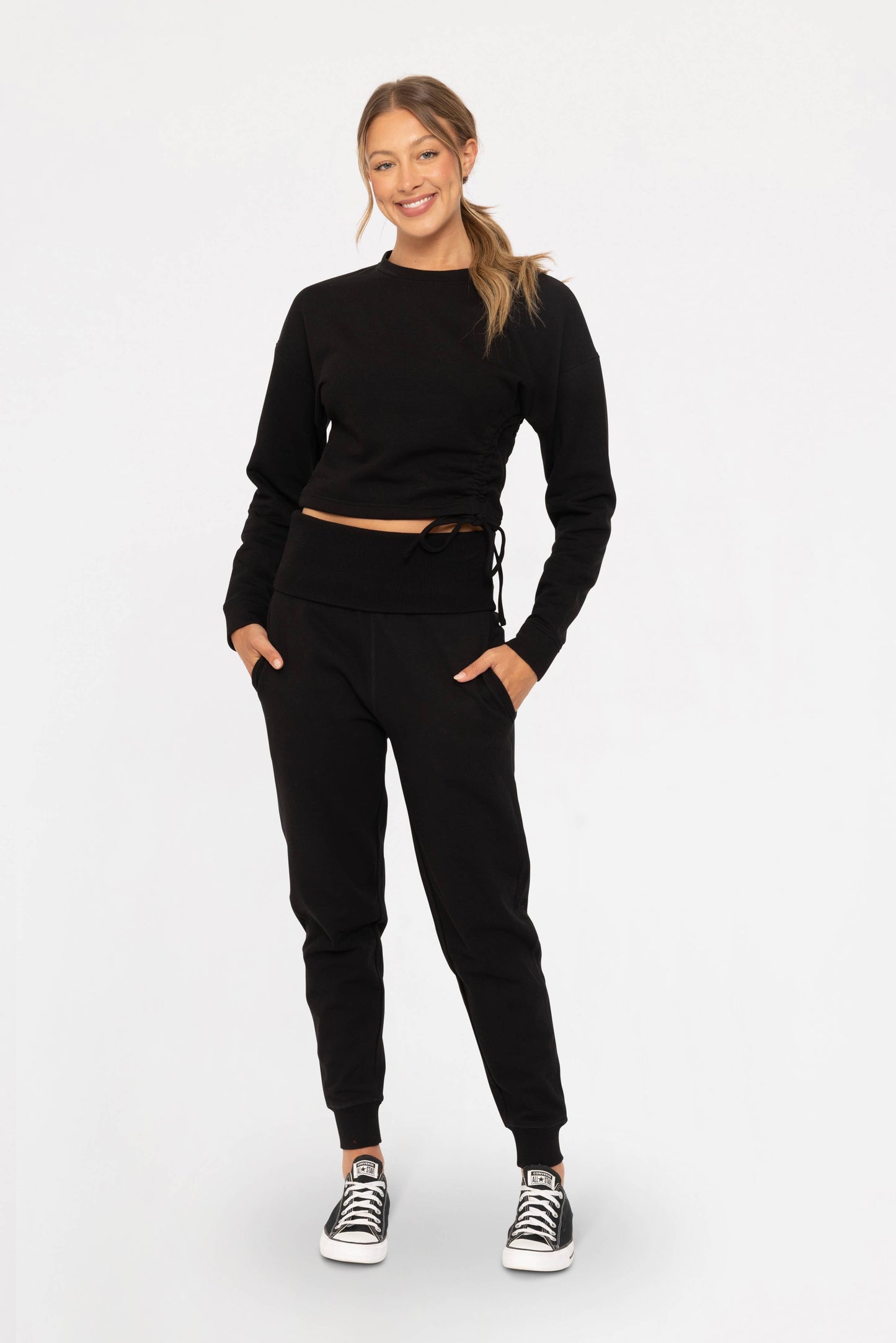 Fleece Side Cinch Crewneck Top