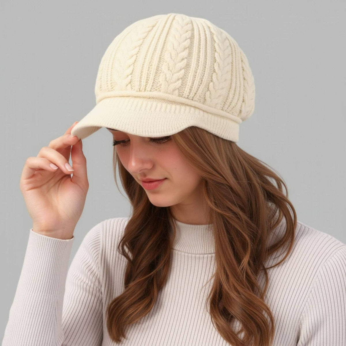 Casual Cable Knit Fleece-Lined Warm Beanie Hat