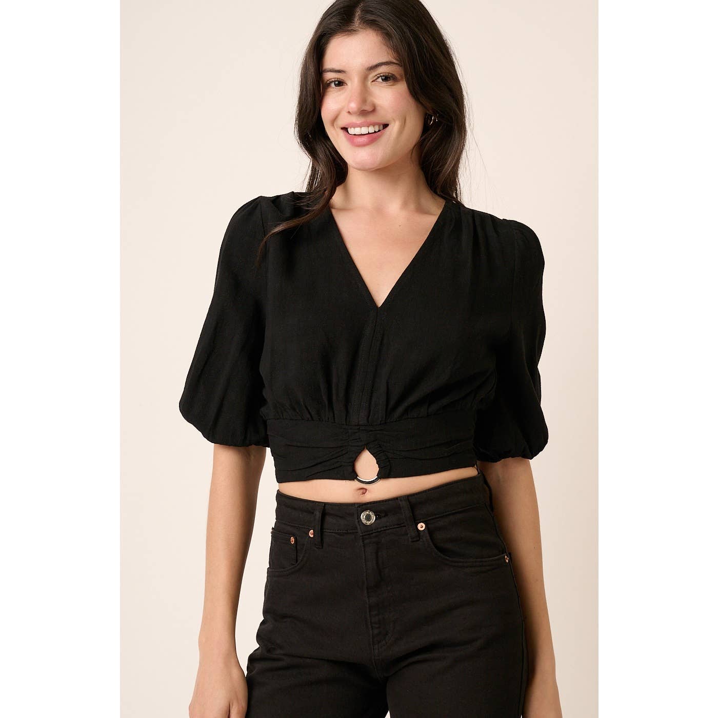 LINEN TEXTURE CROP BLOUSE