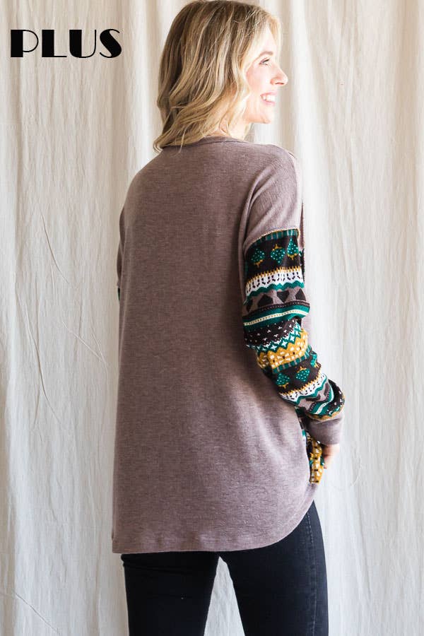 Color Block Button Front Long Sleeve Top