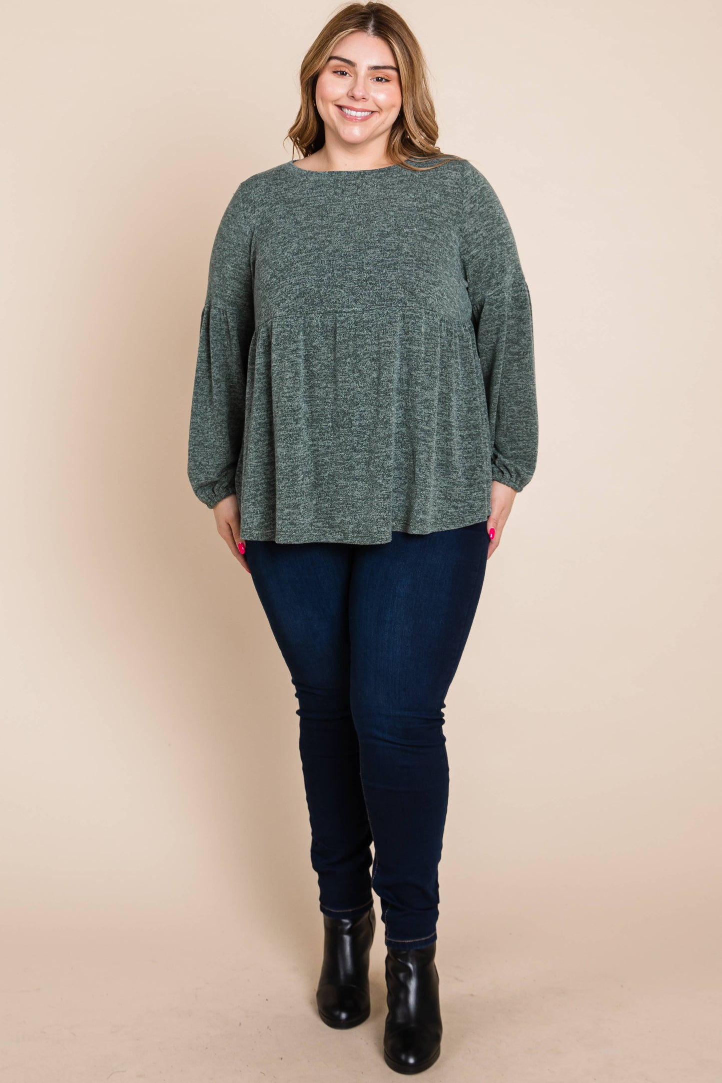 Two Tone Knit Babydoll Top (Plus)
