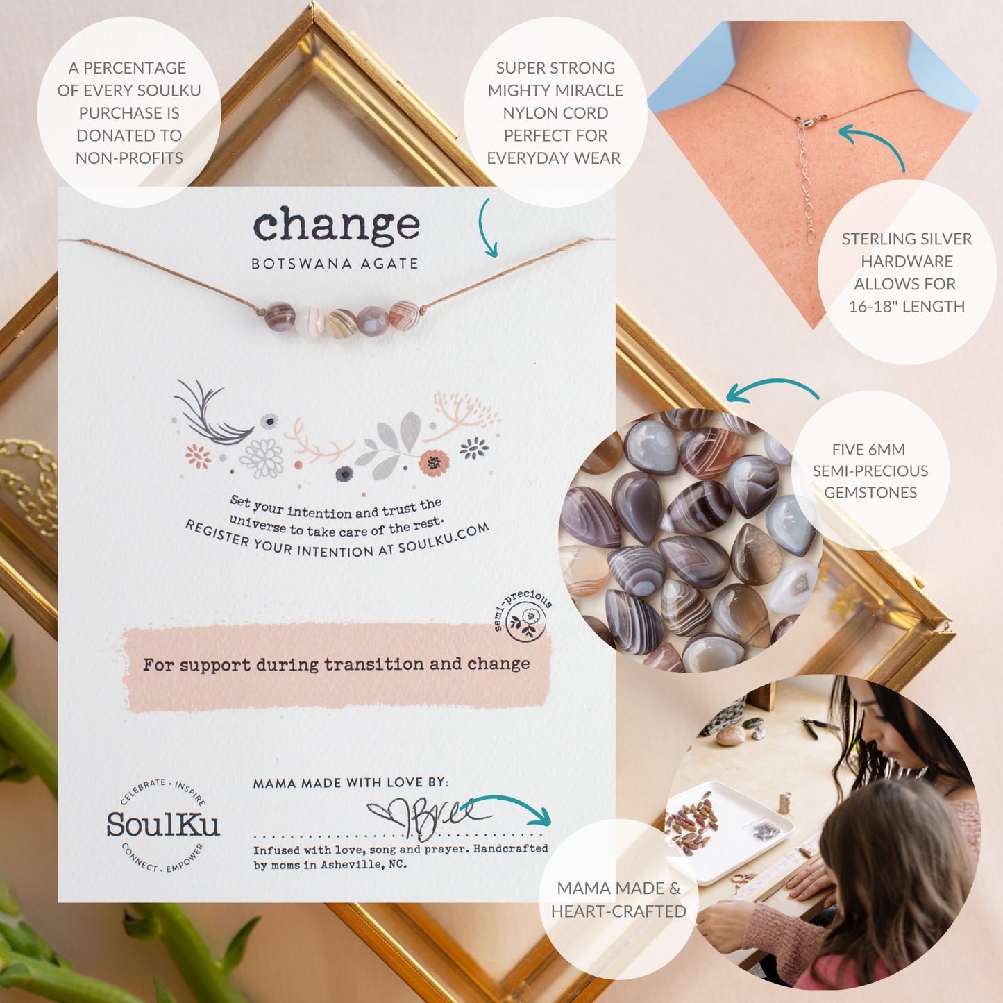 Botswana Agate Intention Necklace for Change