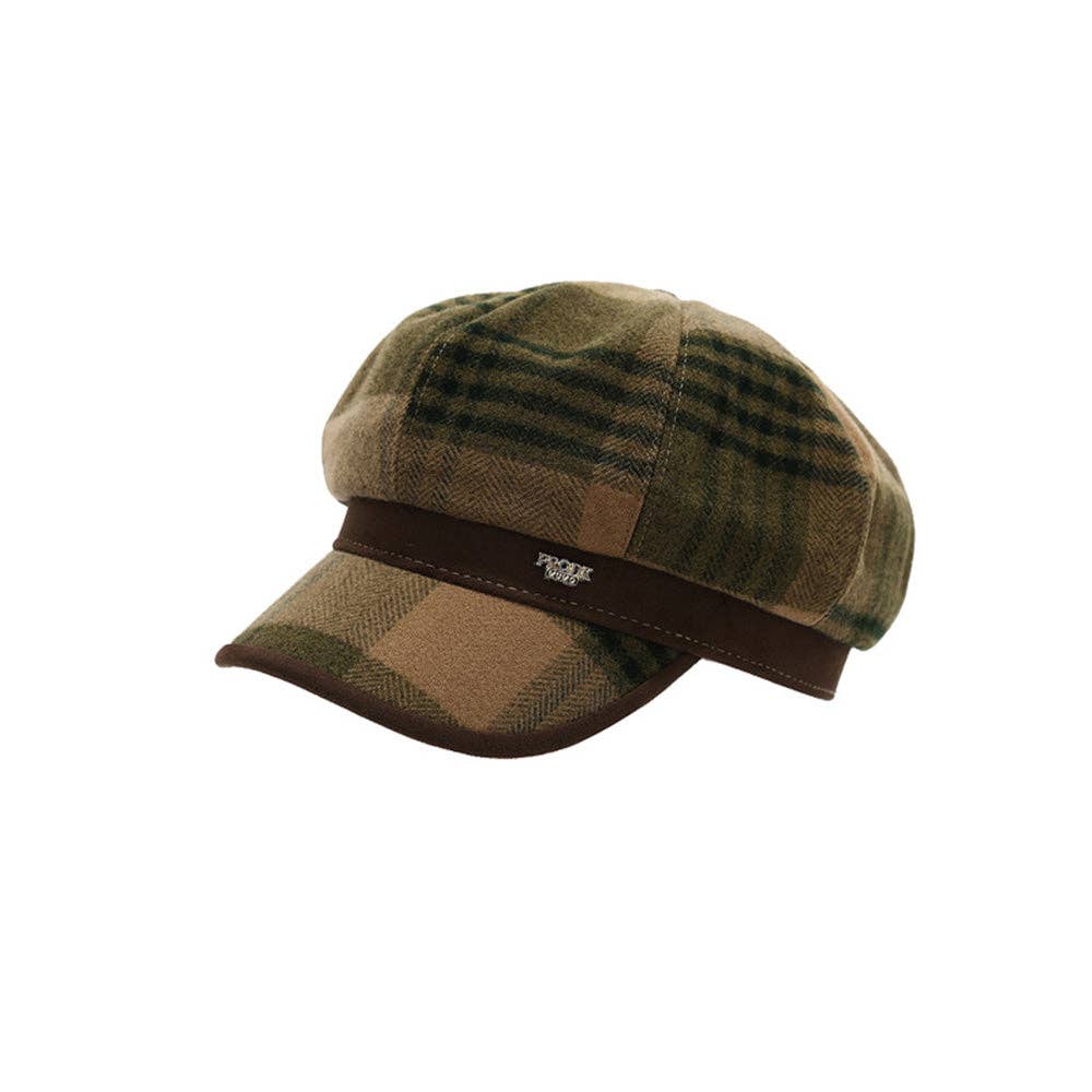 Casual Plaid Color Contrast Newsboy Cap