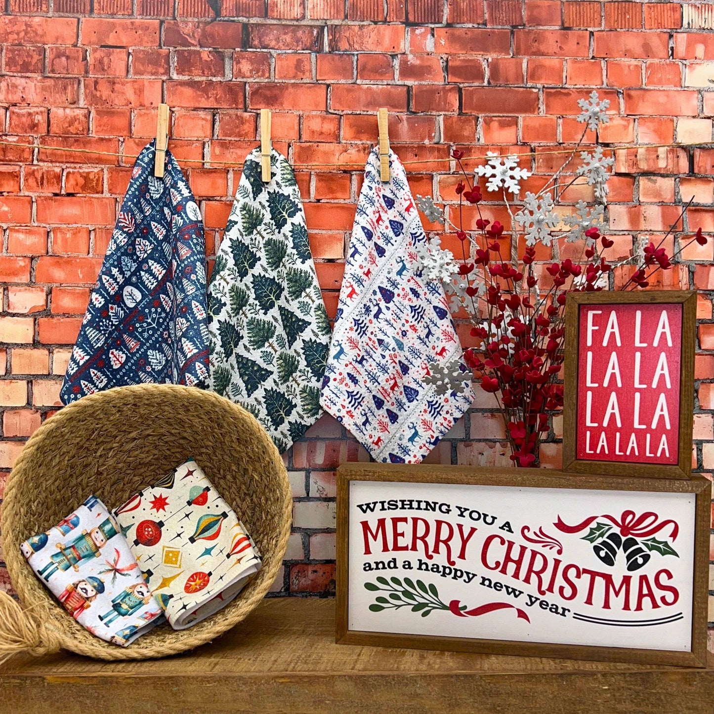 Holiday Ornaments Waffle Washcloth - Stocking Stuffers