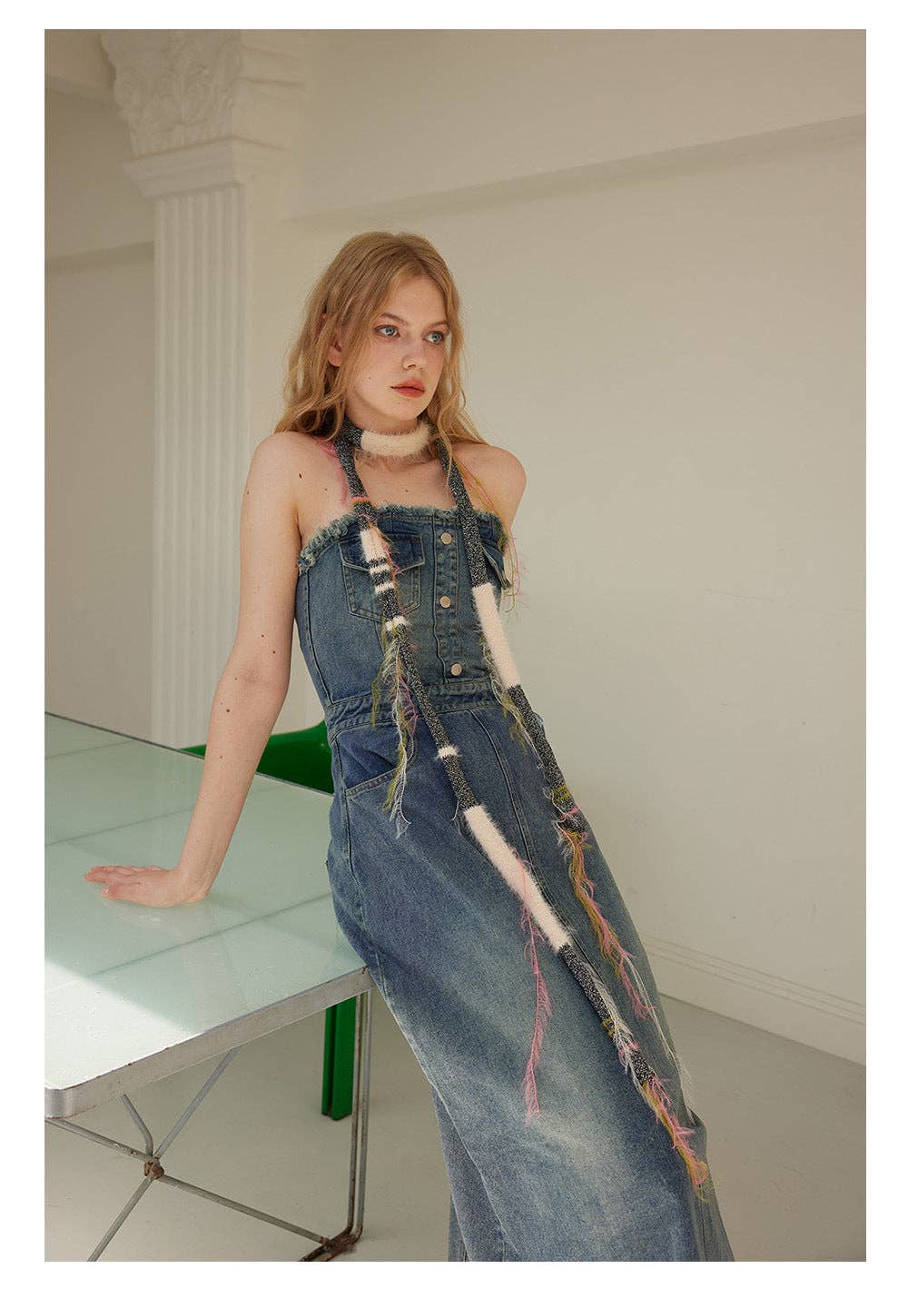 Ladies Skinny Vintage Tassel Scarf