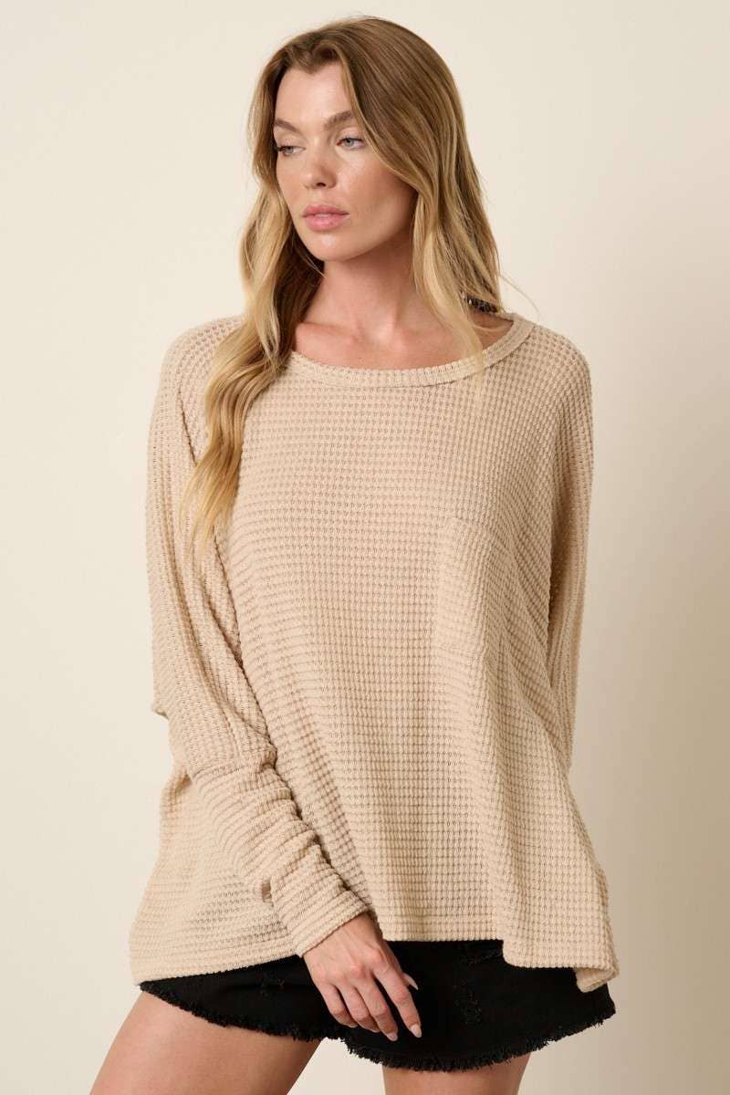 WIDE STRIPE ROUND NECK OVERSIZED KNIT TOP