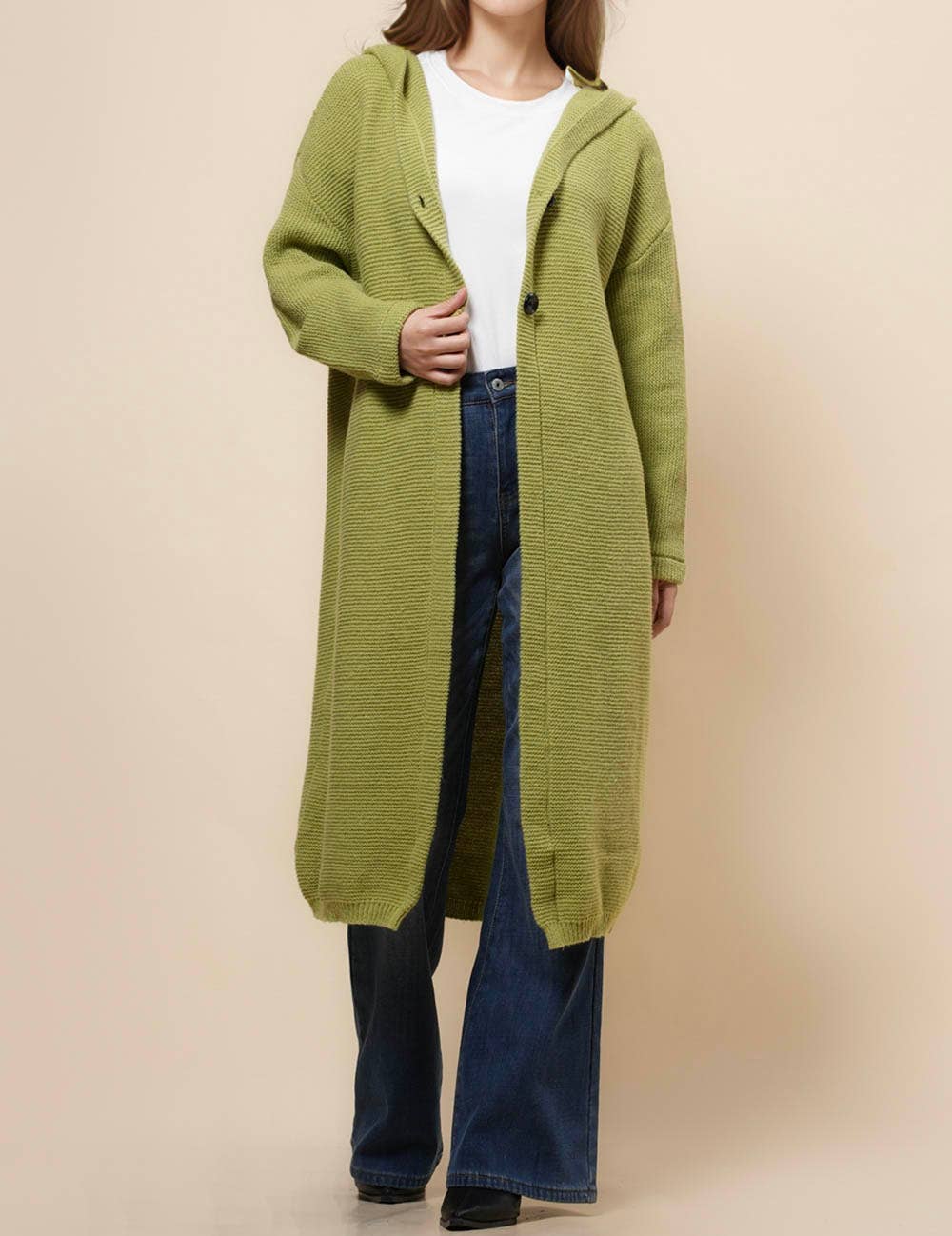 Button Hooded Solid Color Sweater Coat Cardigan