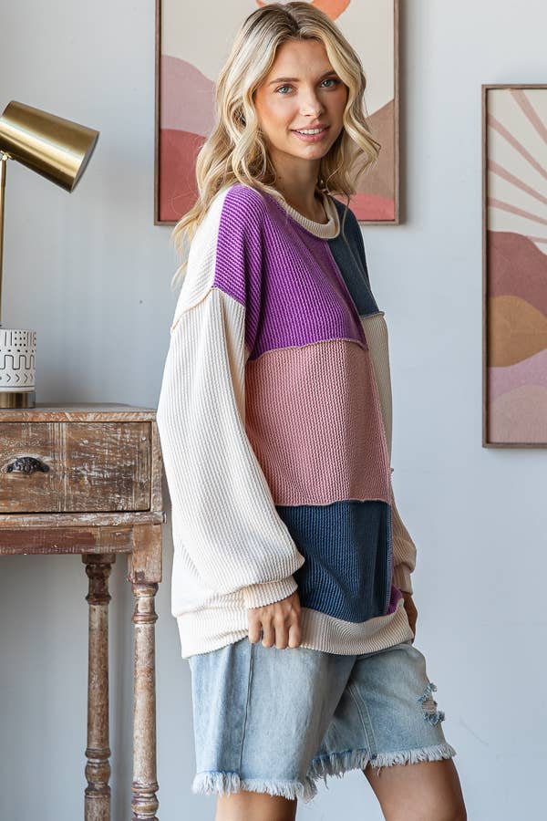 Patchwork Detail Rib Knit Top for Women