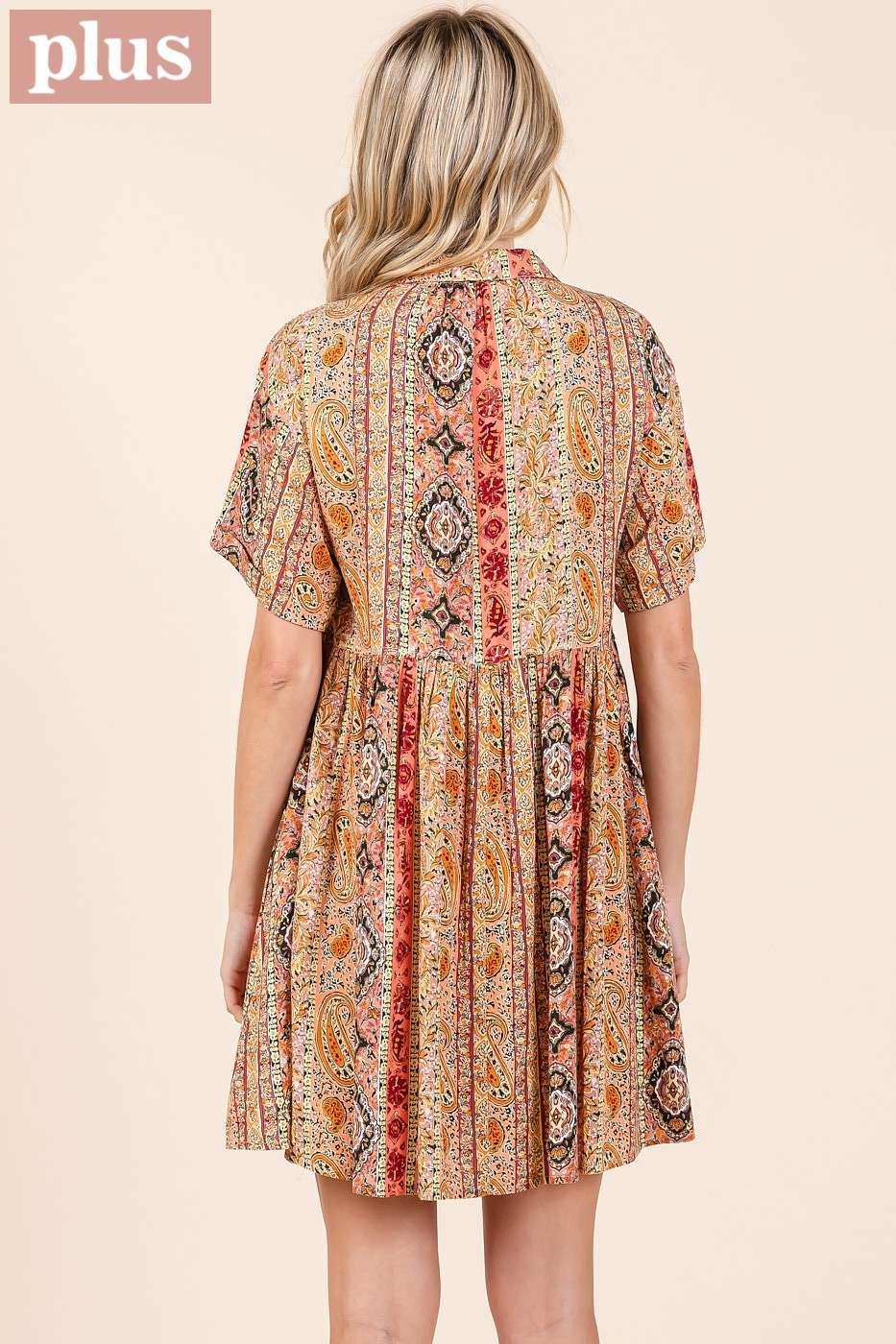 PAISLEY PATCHWORK PRINT MINI SHIRT DRESS (plus)