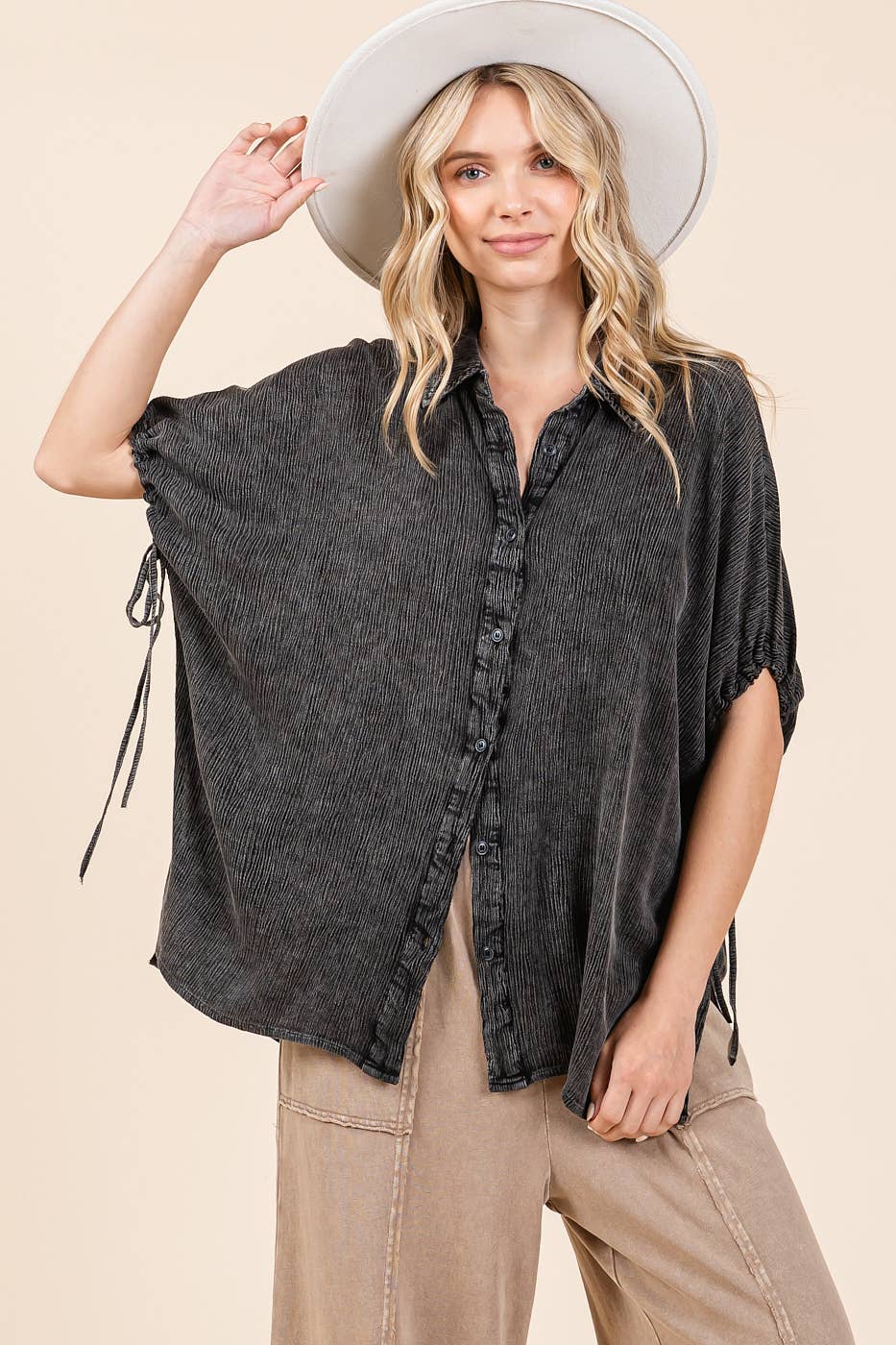 MINERAL WASH LOOSE FIT BUTTON DOWN SHIRT