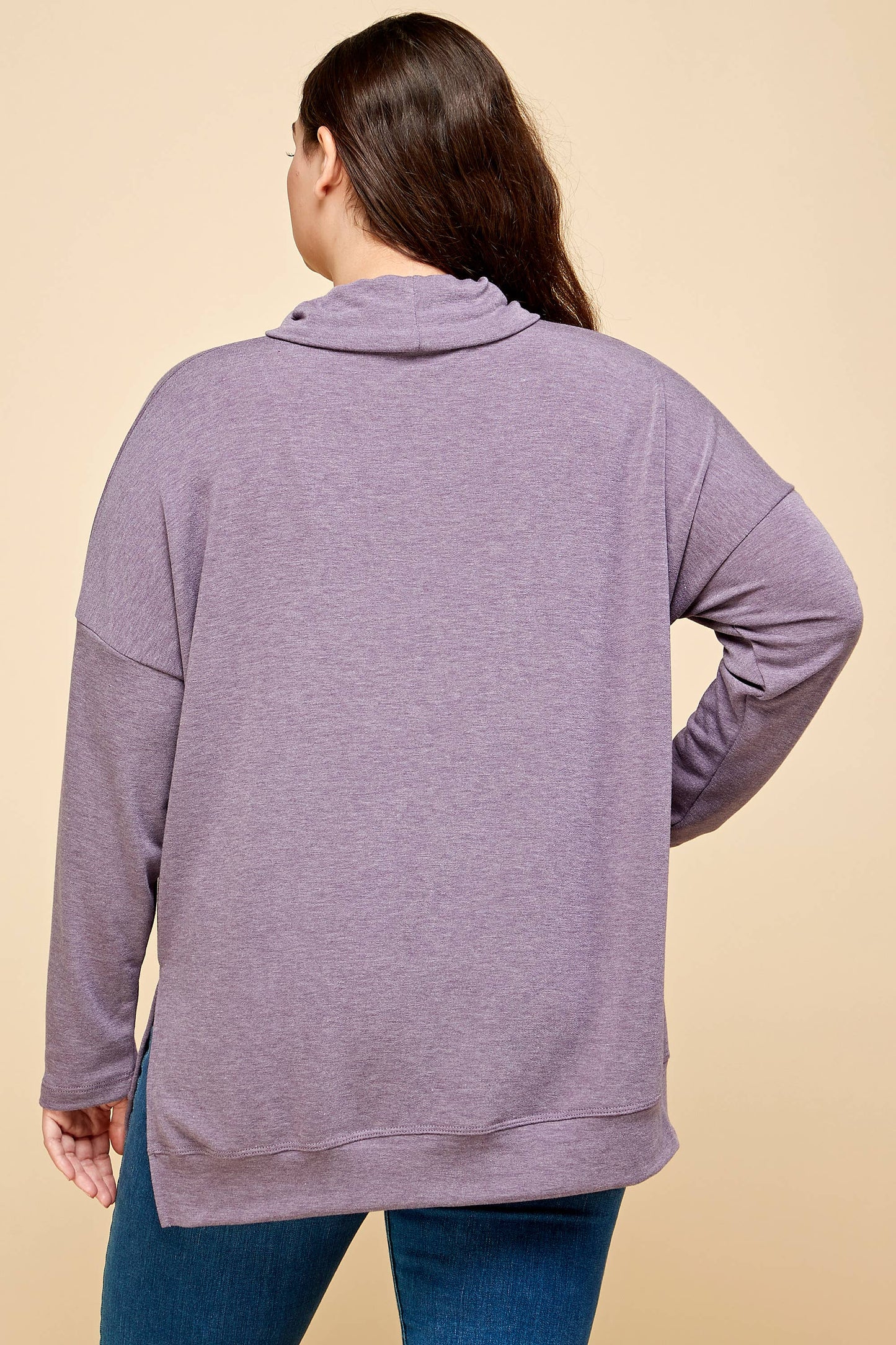 Two Tone Cowl Neck Pullover (Plus)