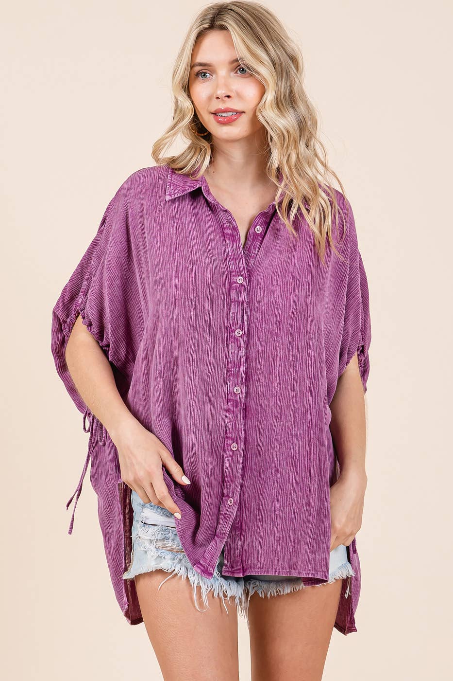 MINERAL WASH LOOSE FIT BUTTON DOWN SHIRT