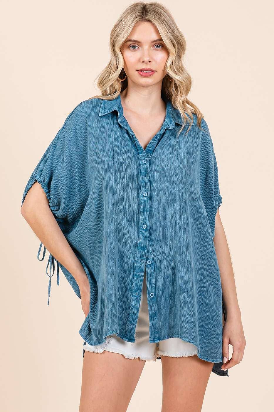 MINERAL WASH LOOSE FIT BUTTON DOWN SHIRT