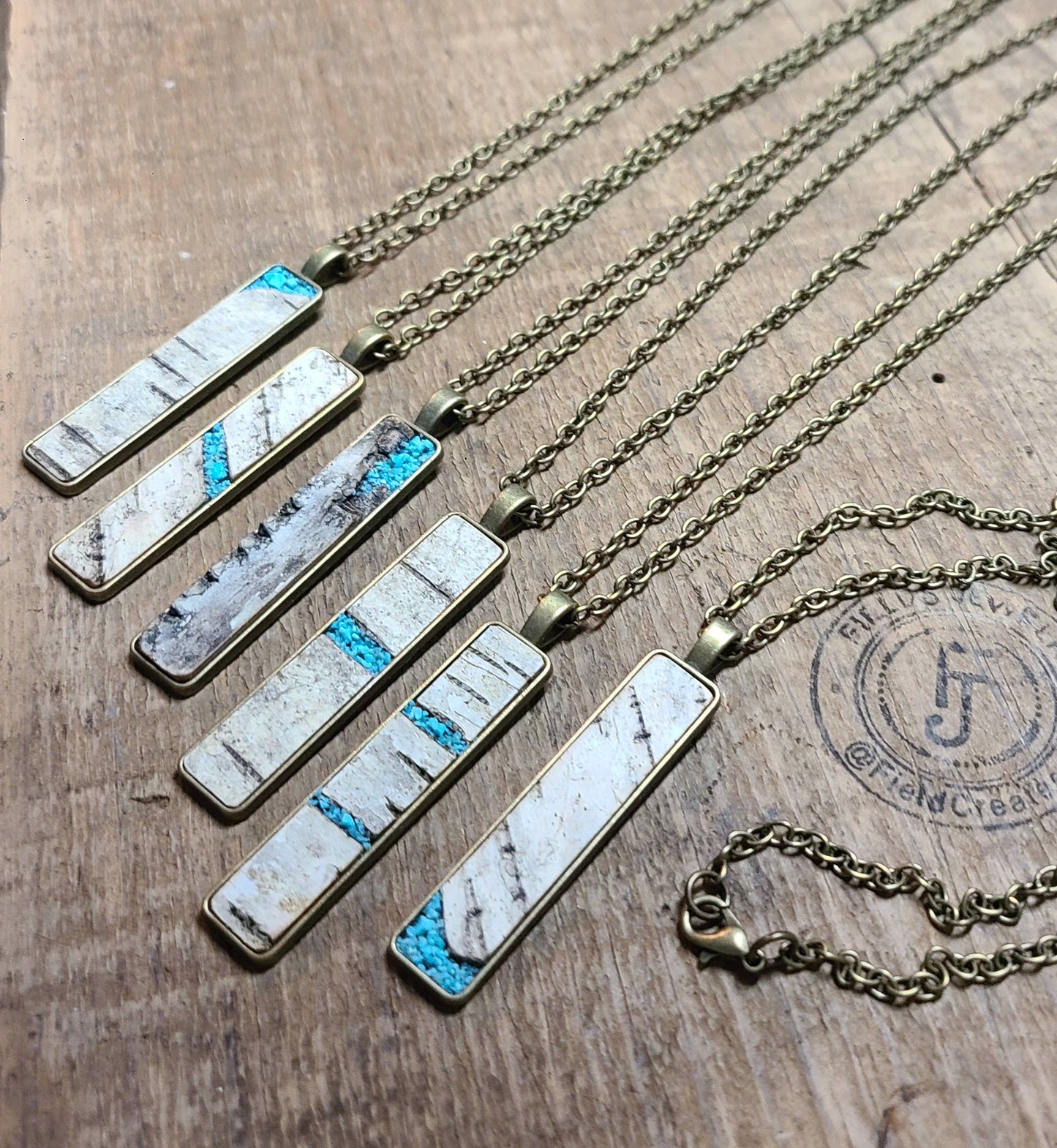 Natural Wood Birch Bark Turquoise Necklace